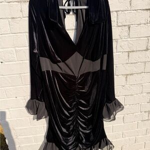 Sexy Mesh Black Ruched Dress